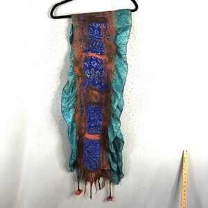 Pomegranate Moon Scarf Artsy  Handmade Nepal Felted Wool Silk Boho Abstract